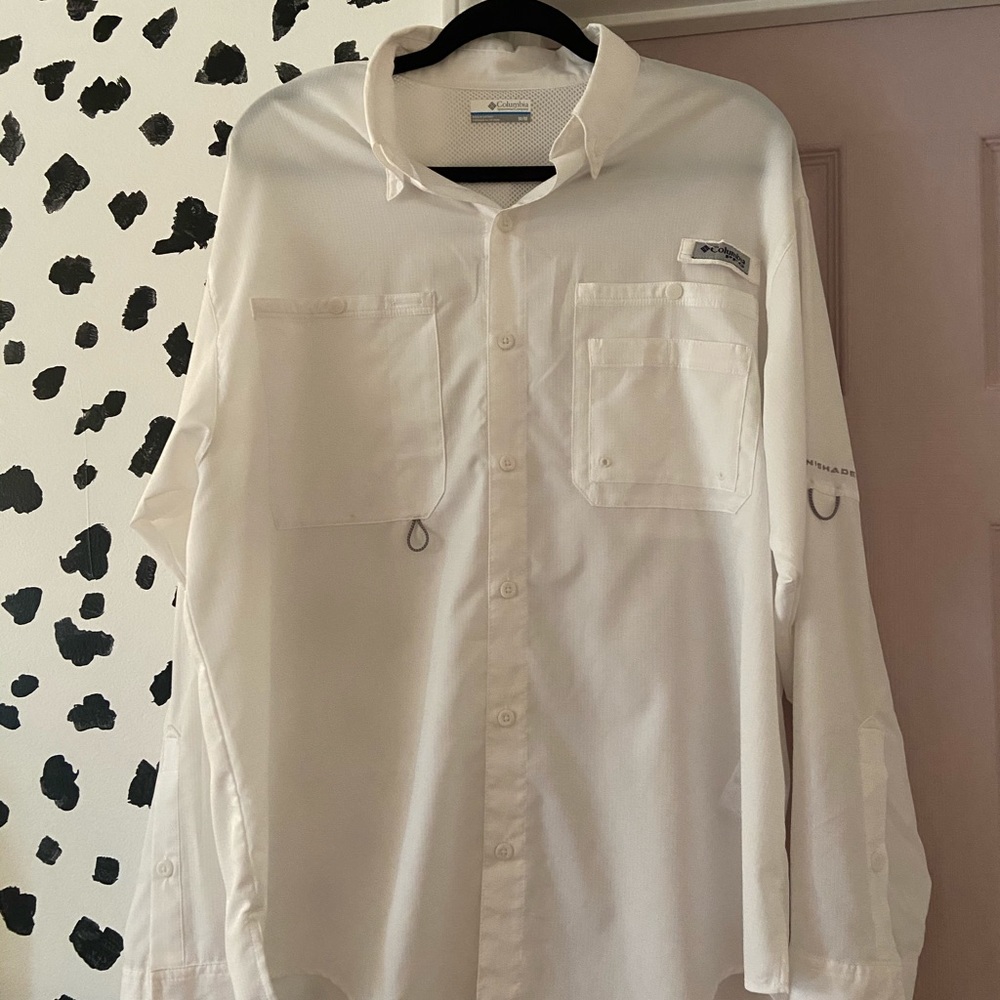 White Mens Colombia PFG Fishing Shirt
